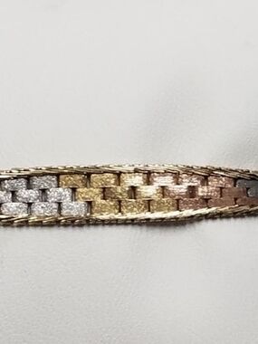 Tri-Color, Vintage 14K, Woven Link Bracelet - Gold, Silver & Rose